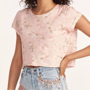 LoveShackFancy Ballet Pink Rubin Floral Cropped Top Tee